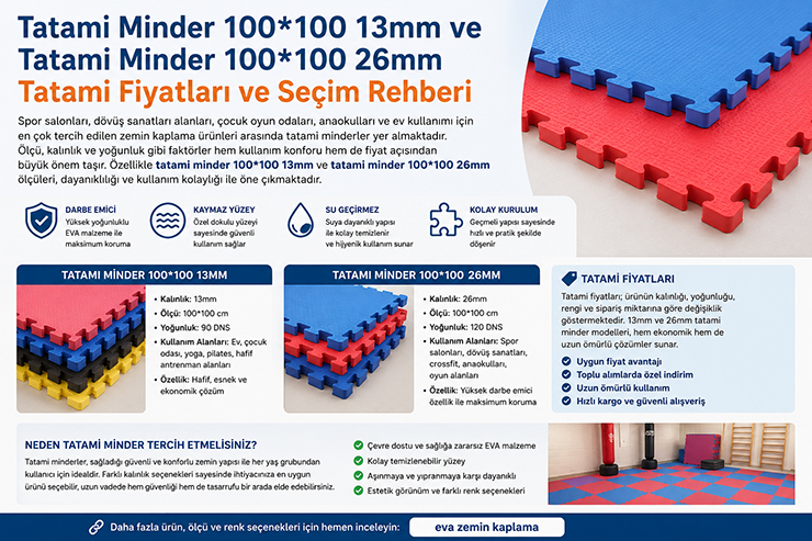 Tatami minder 100x100 13mm ve 26mm EVA zemin kaplama modelleri